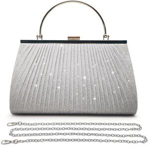 Women's Silver Dressy Bling Evening Sparkly Sequin Glitter Clutch Crossbody Bag